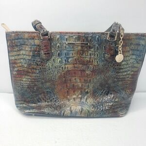 BRAHMIN Melbourne Med Asher Tote Croc Browns Blues Embossed Leather Bag Purse